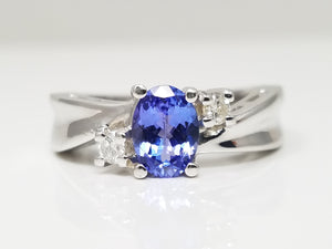 Natural Tanzanite + Diamond 14k White Gold Ring