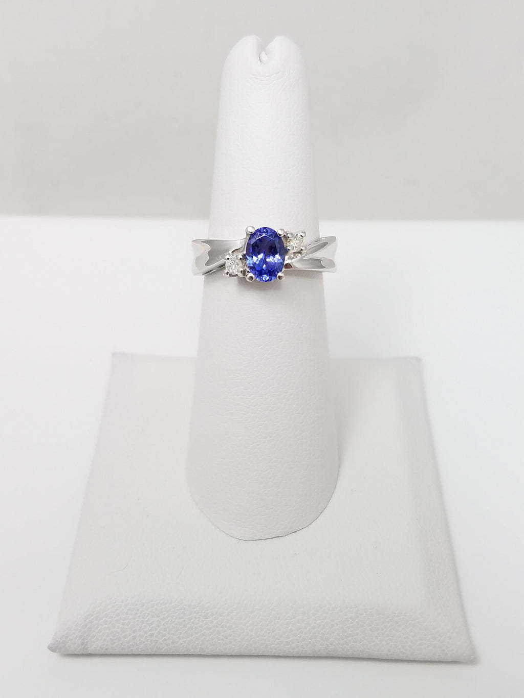 Natural Tanzanite + Diamond 14k White Gold Ring