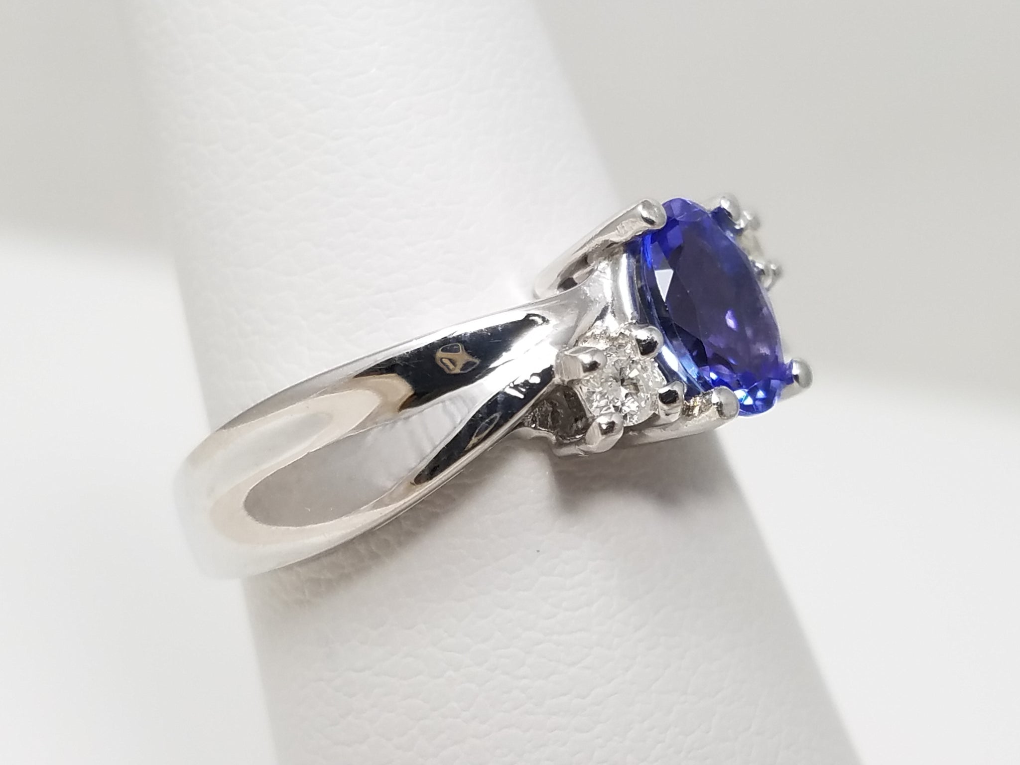 Natural Tanzanite + Diamond 14k White Gold Ring