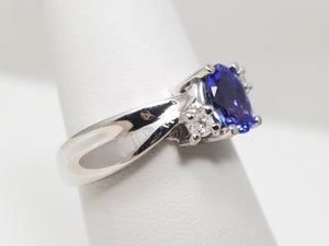 Natural Tanzanite + Diamond 14k White Gold Ring