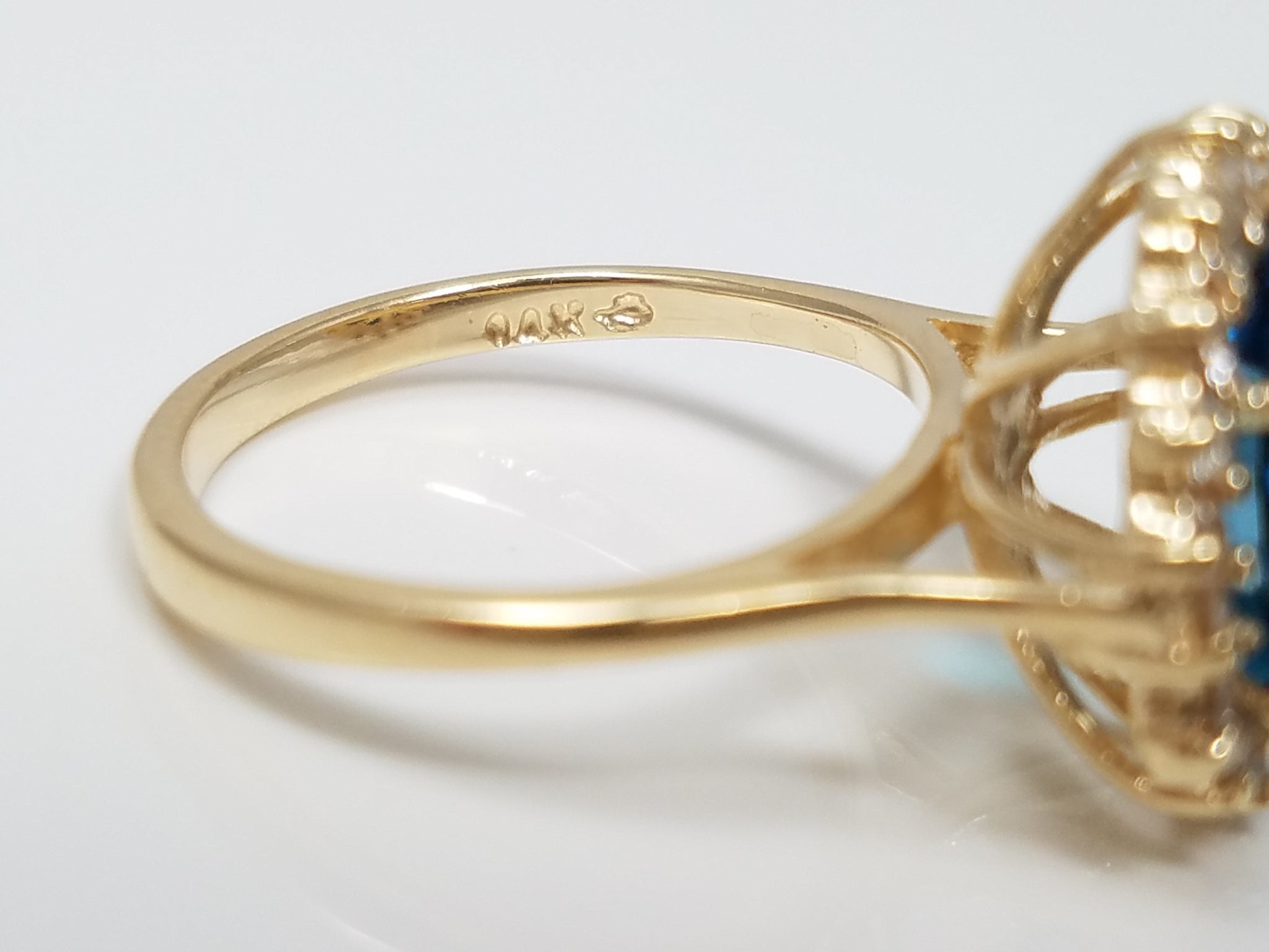 Natural Blue Topaz Diamond Halo 14k Yellow Gold Ring
