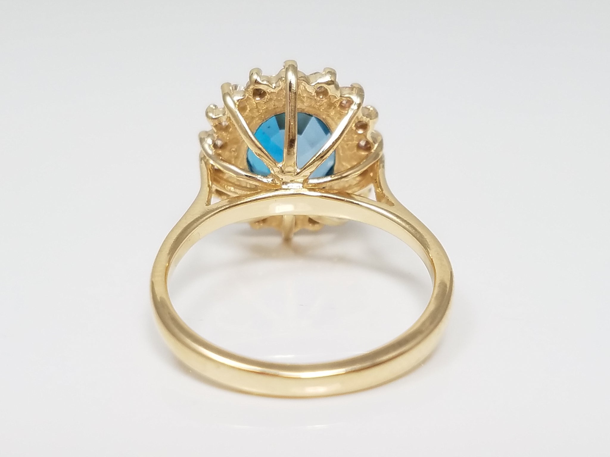 Natural Blue Topaz Diamond Halo 14k Yellow Gold Ring