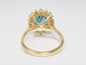 Natural Blue Topaz Diamond Halo 14k Yellow Gold Ring