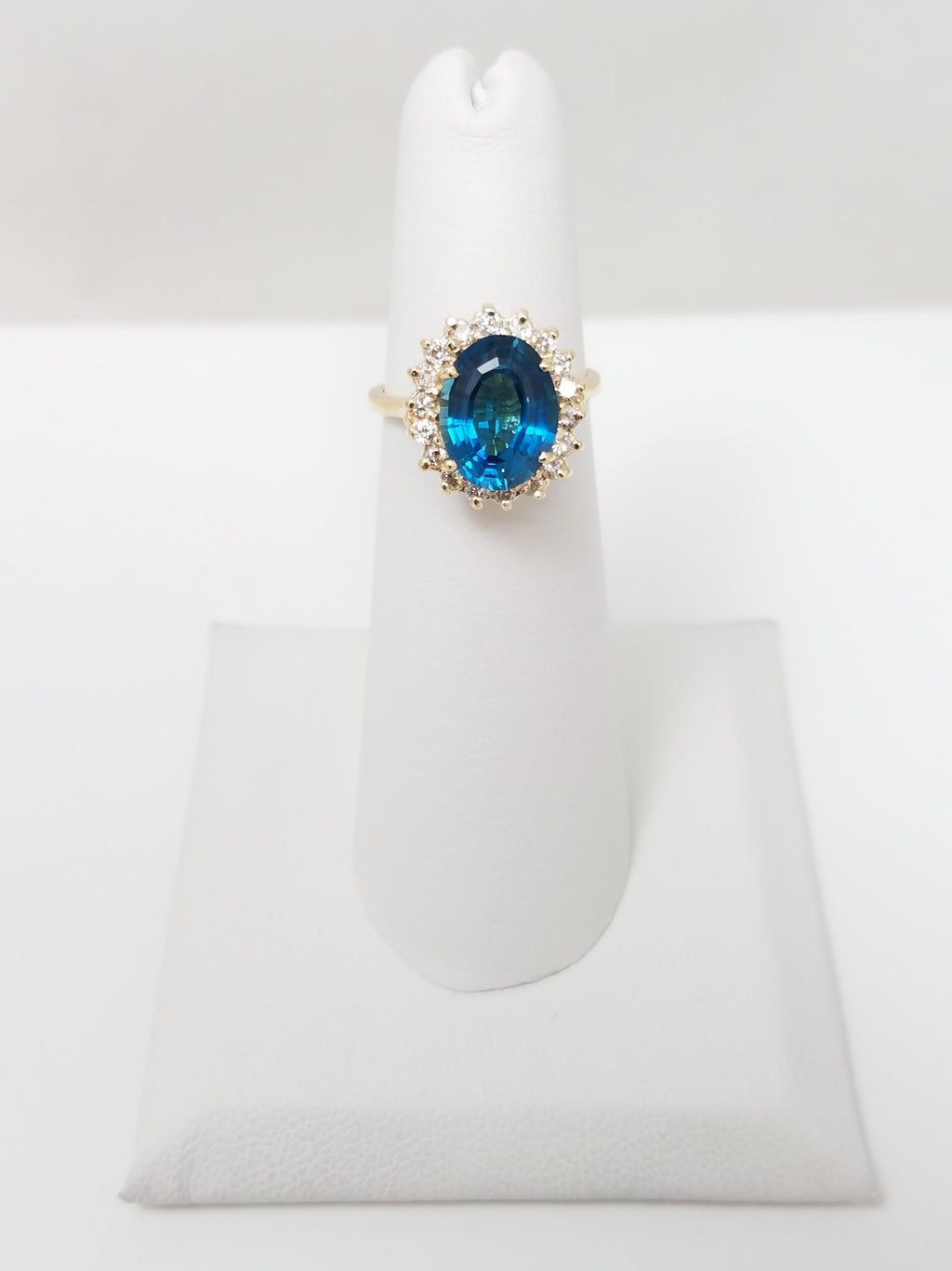 Natural Blue Topaz Diamond Halo 14k Yellow Gold Ring
