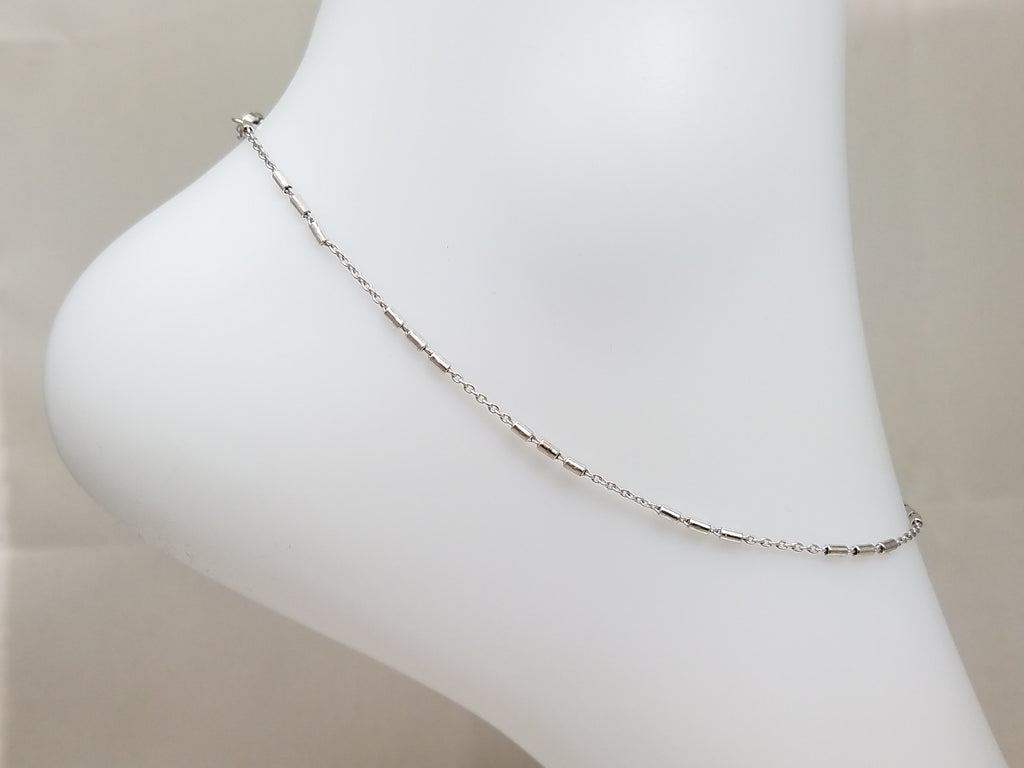 Dainty 10" 14k White Gold Fancy Link Anklet