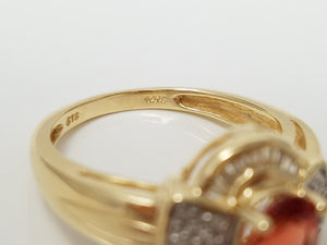 Gleaming 14k Yellow Gold Lab Created Orange Gemstone Natural Diamond Ring