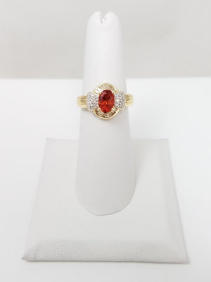 Gleaming 14k Yellow Gold Lab Created Orange Gemstone Natural Diamond Ring
