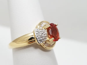 Gleaming 14k Yellow Gold Lab Created Orange Gemstone Natural Diamond Ring