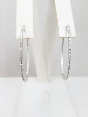 Incredible 18k White Gold 2ctw Natural Diamond Inside/Outside Hoop Earrings