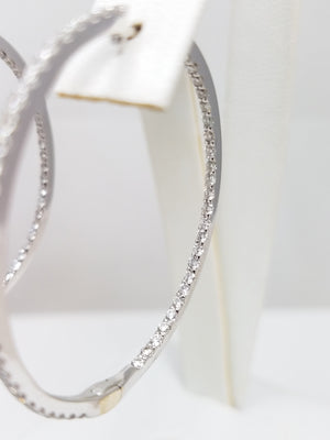 Incredible 18k White Gold 2ctw Natural Diamond Inside/Outside Hoop Earrings