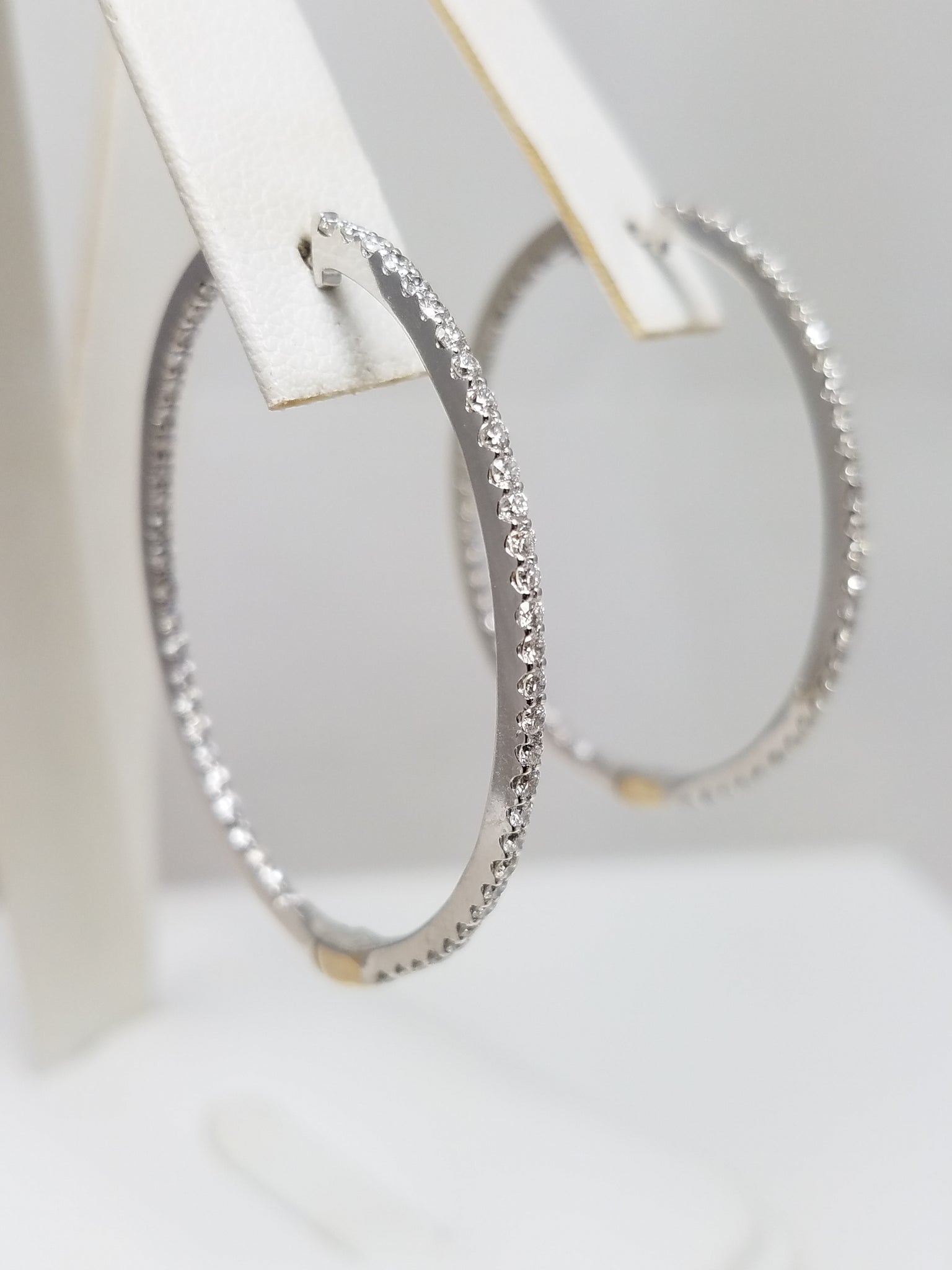 Incredible 18k White Gold 2ctw Natural Diamond Inside/Outside Hoop Earrings