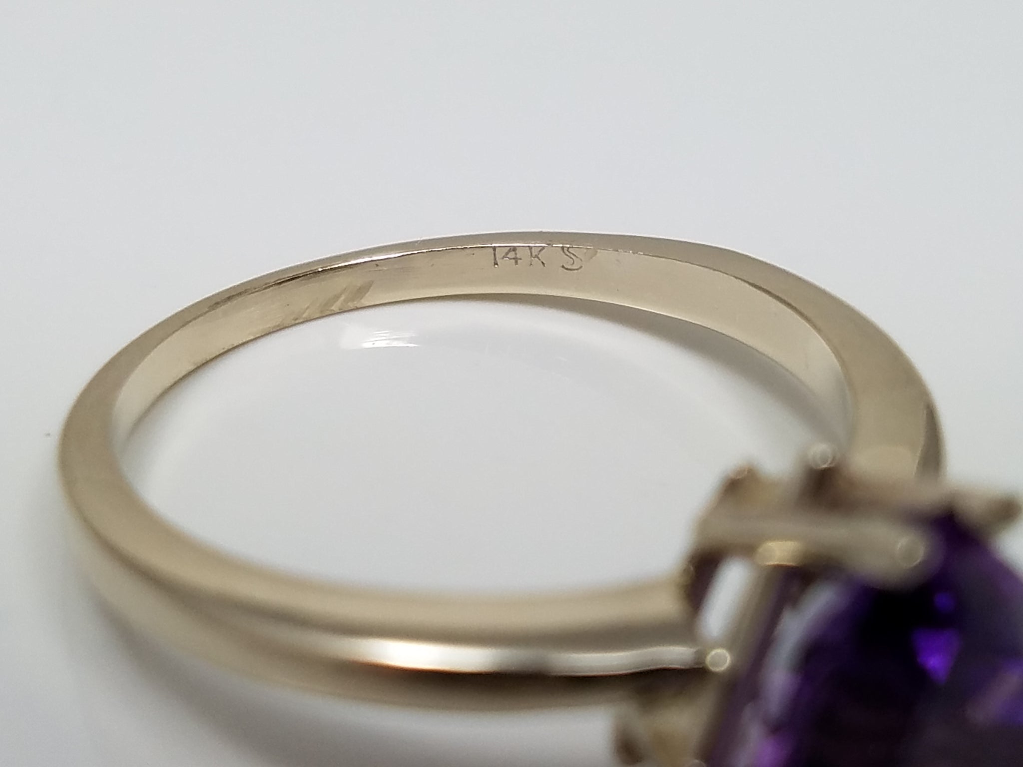 Trillion Cut Natural Amethyst 14k White Gold Ring