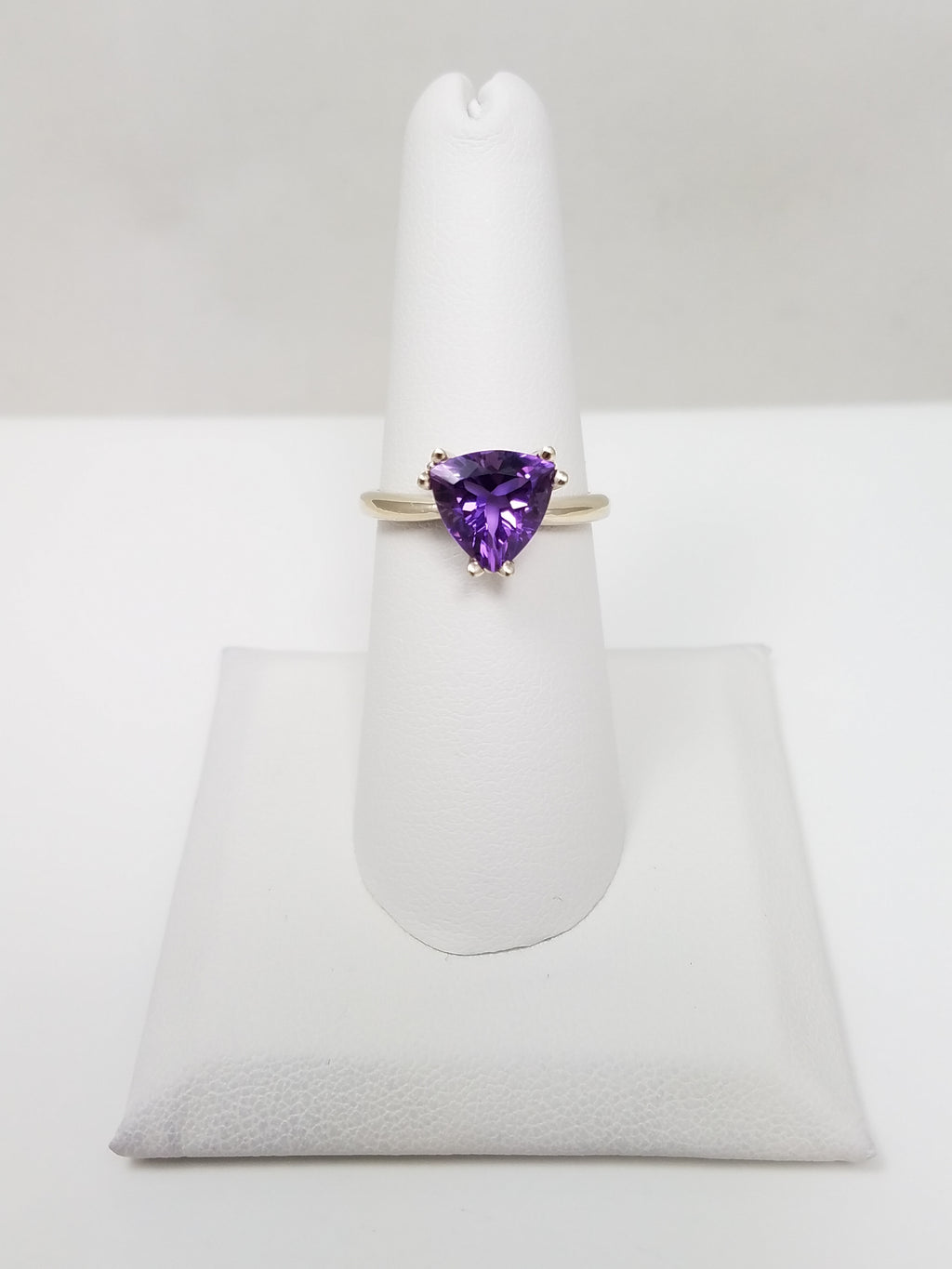 Trillion Cut Natural Amethyst 14k White Gold Ring
