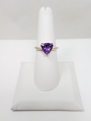 Trillion Cut Natural Amethyst 14k White Gold Ring