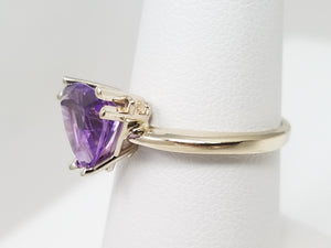 Trillion Cut Natural Amethyst 14k White Gold Ring