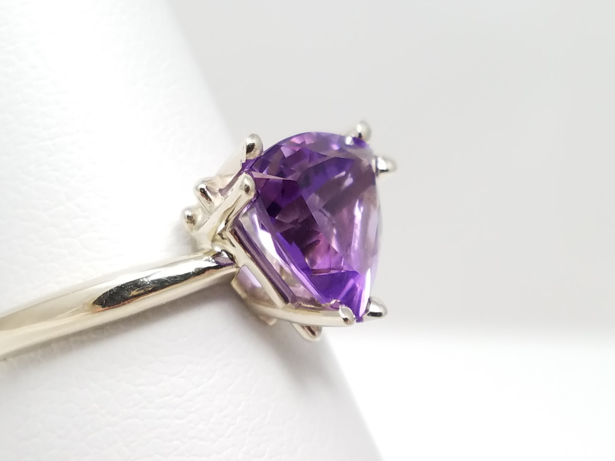 Trillion Cut Natural Amethyst 14k White Gold Ring