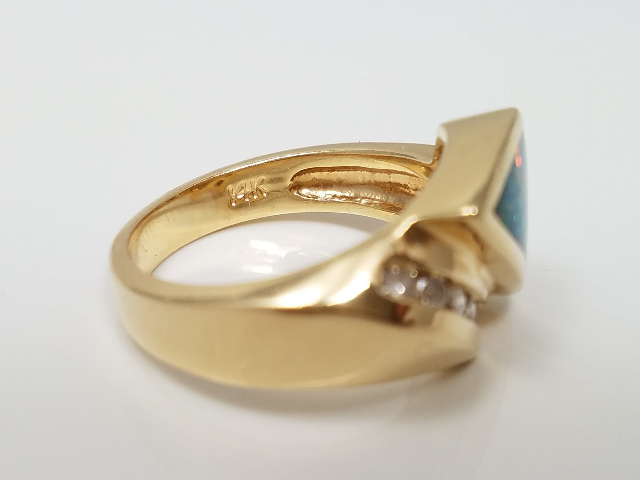 Colorful 14k Yellow Gold Lab Created Opal Natural Diamond Ring
