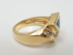 Colorful 14k Yellow Gold Lab Created Opal Natural Diamond Ring