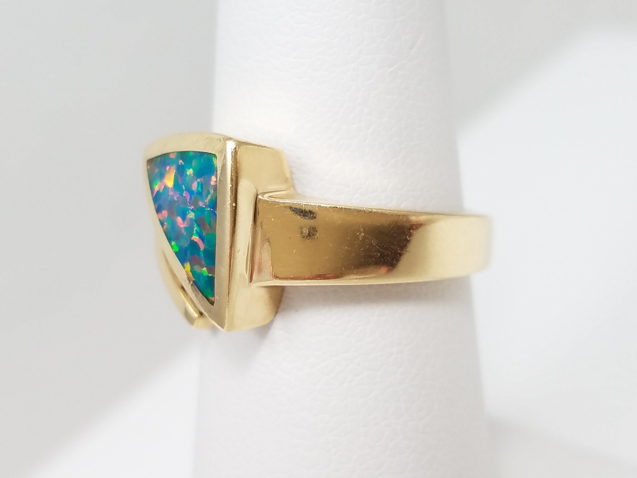 Colorful 14k Yellow Gold Lab Created Opal Natural Diamond Ring