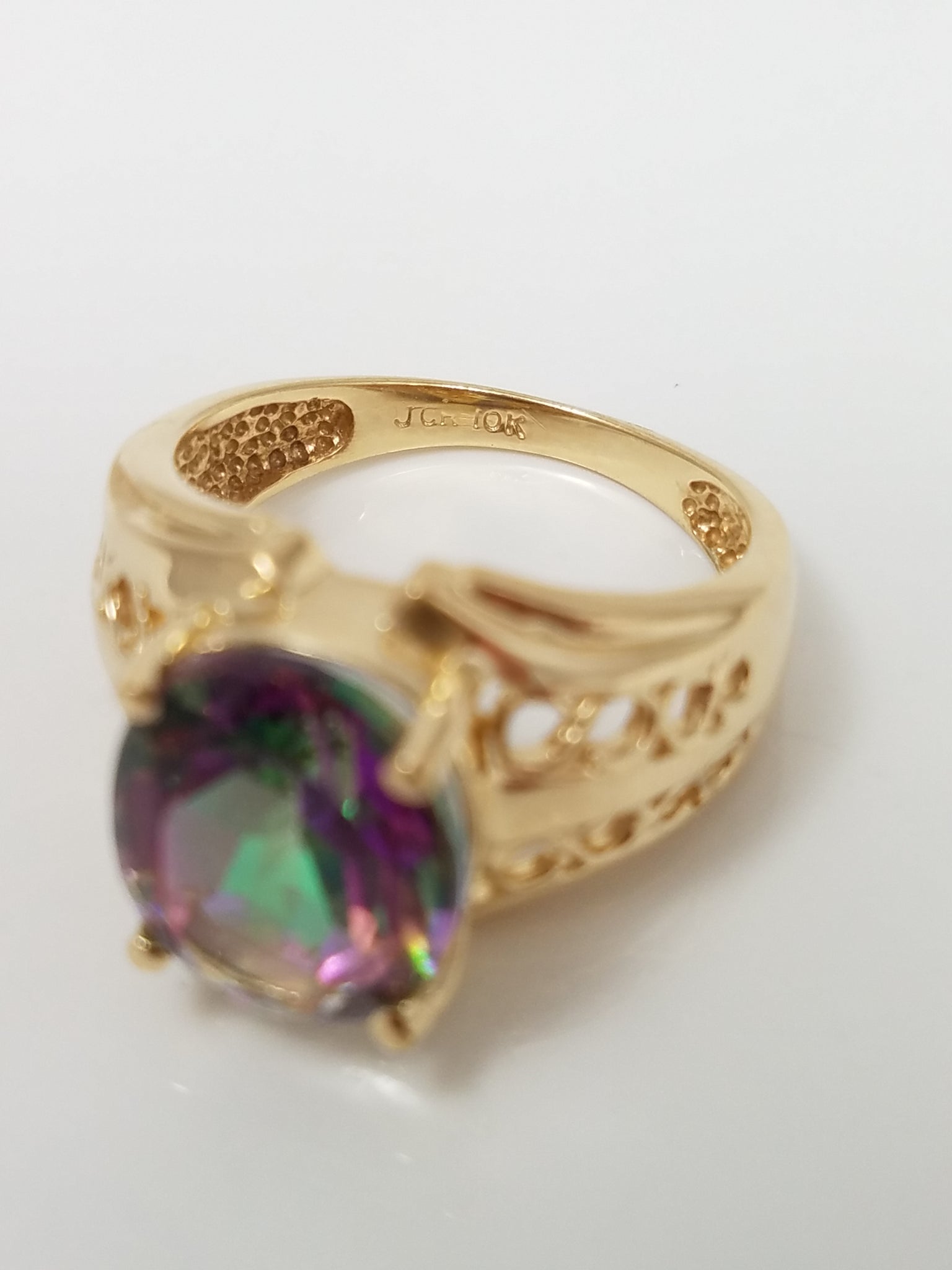 Mystifying 10k Yellow Gold Mystic Topaz Pierced Ring