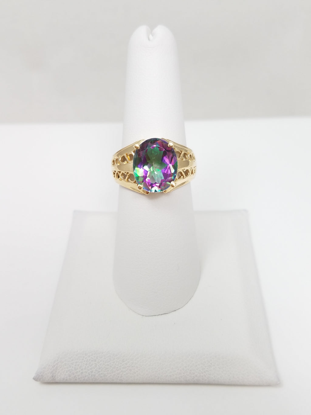 Mystifying 10k Yellow Gold Mystic Topaz Pierced Ring