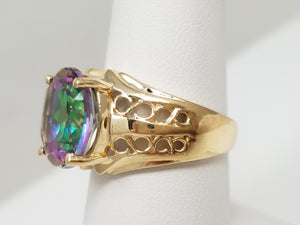 Mystifying 10k Yellow Gold Mystic Topaz Pierced Ring