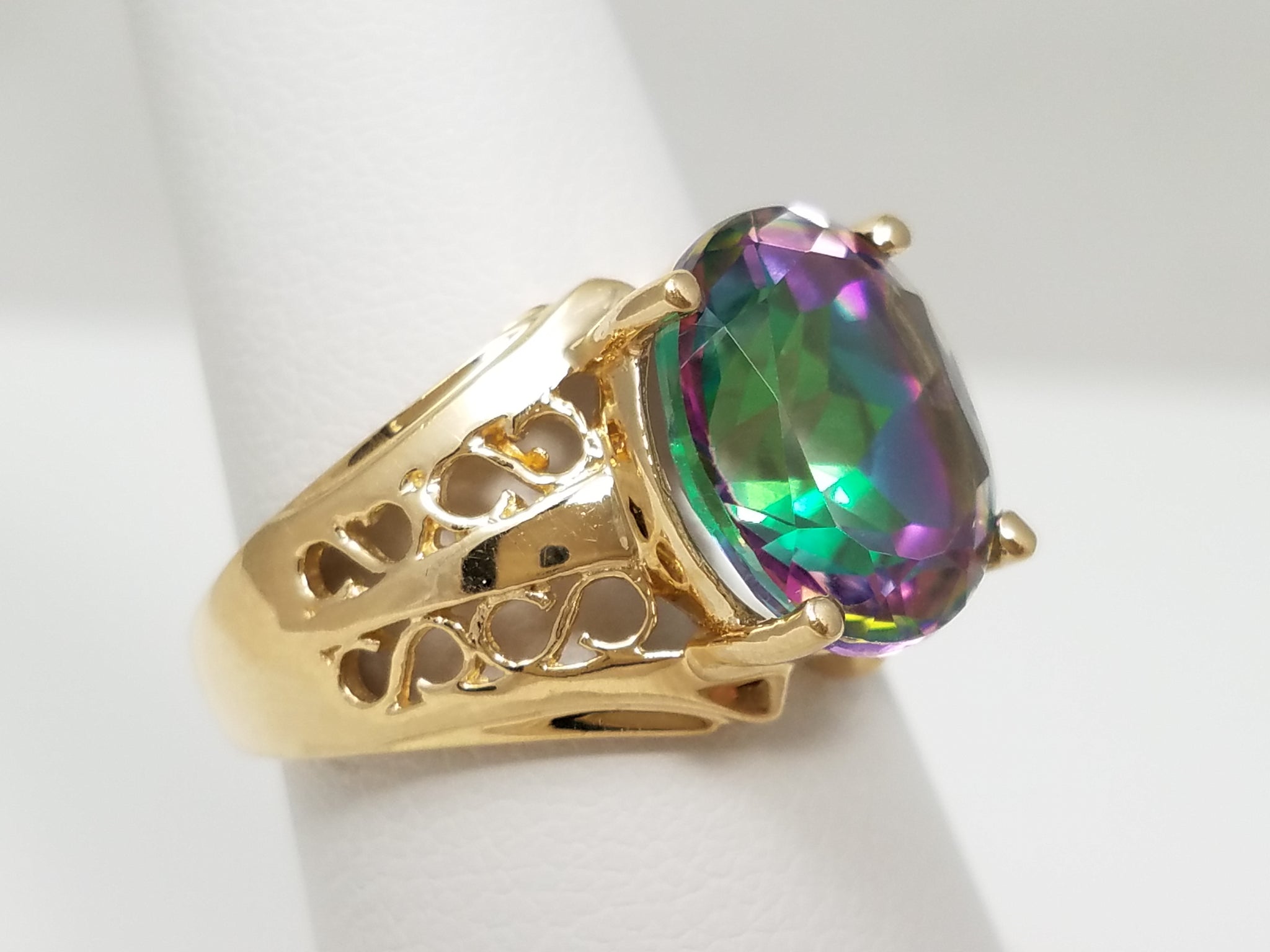 Mystifying 10k Yellow Gold Mystic Topaz Pierced Ring