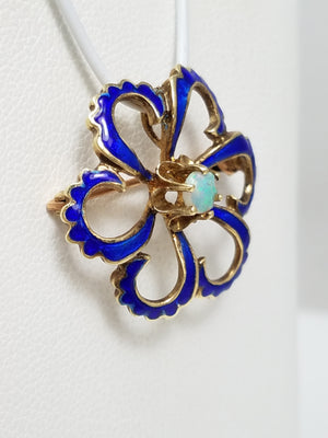 Luscious 14k Yellow Gold Natural Opal Enamel Pin/Pendant