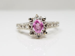 Soothing 14k White Gold Natural Pink Sapphire Diamond Ring