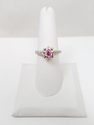 Soothing 14k White Gold Natural Pink Sapphire Diamond Ring