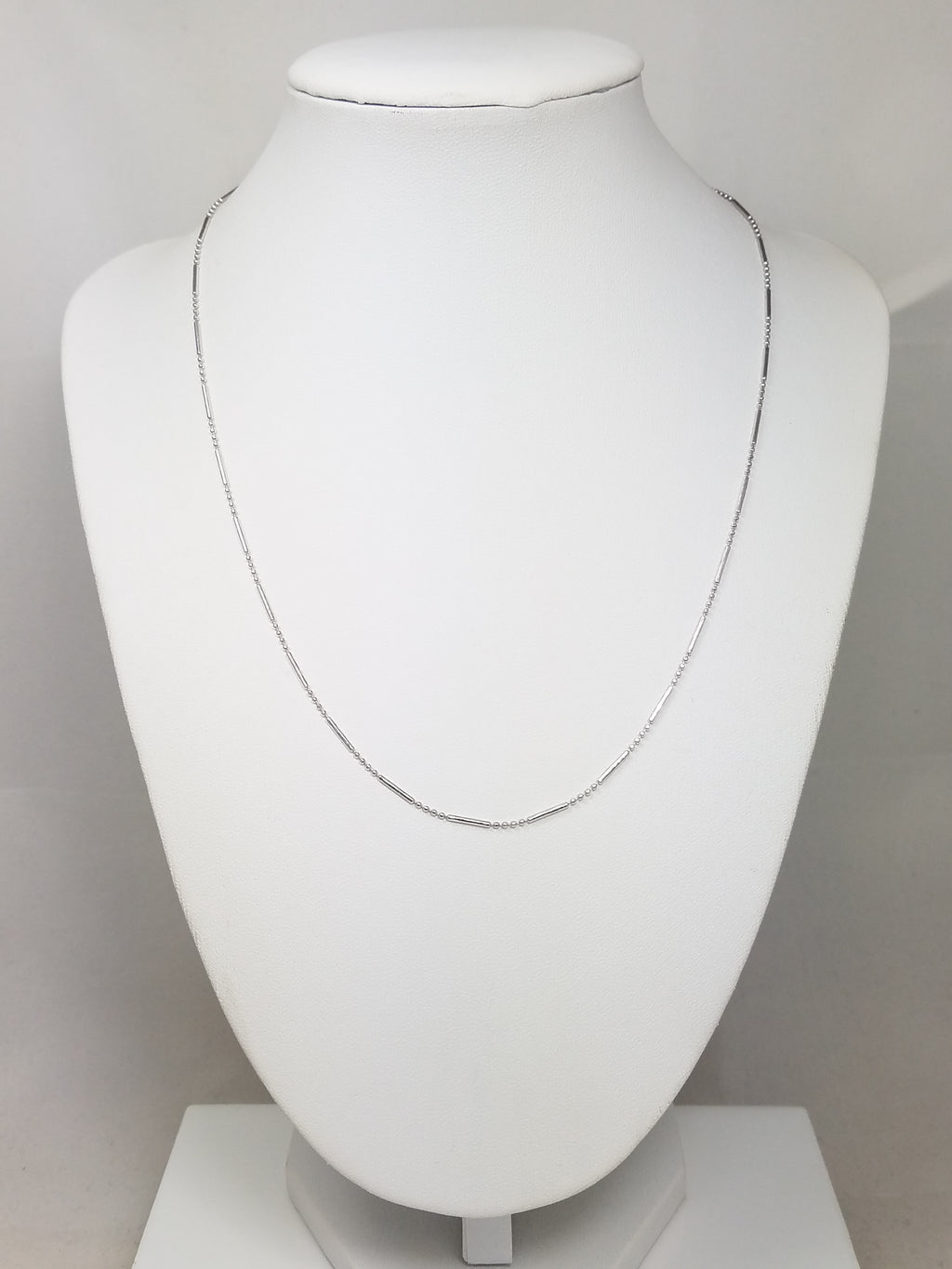 Chic 18" 14k White Gold Micro Bead Bar Link Chain Necklace