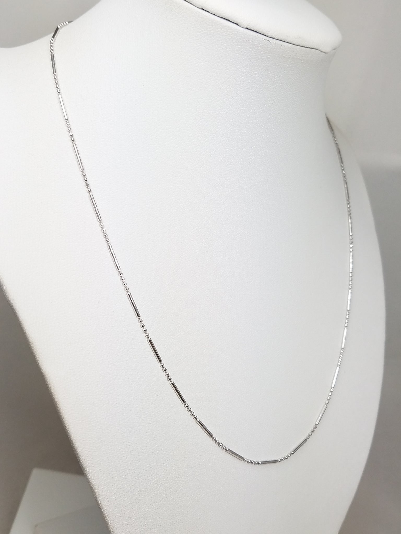 Chic 18" 14k White Gold Micro Bead Bar Link Chain Necklace