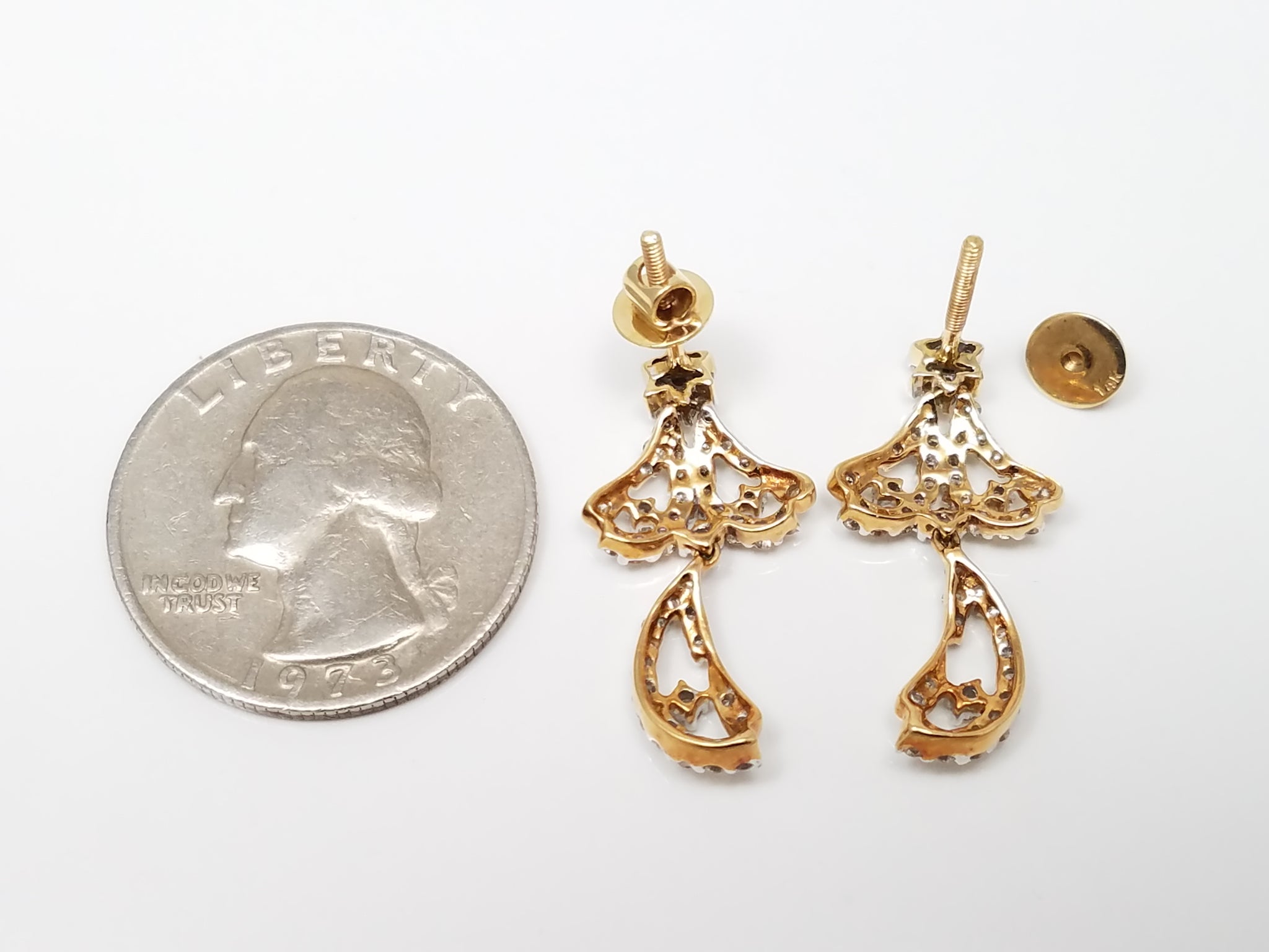 Funky 14k Yellow Gold Natural Diamond Dangle Earrings