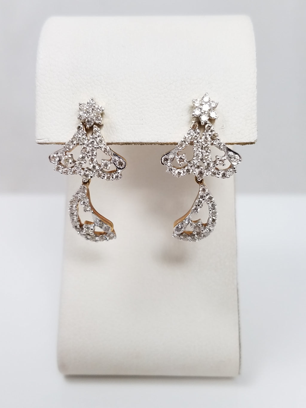 Funky 14k Yellow Gold Natural Diamond Dangle Earrings