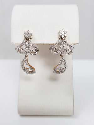 Funky 14k Yellow Gold Natural Diamond Dangle Earrings