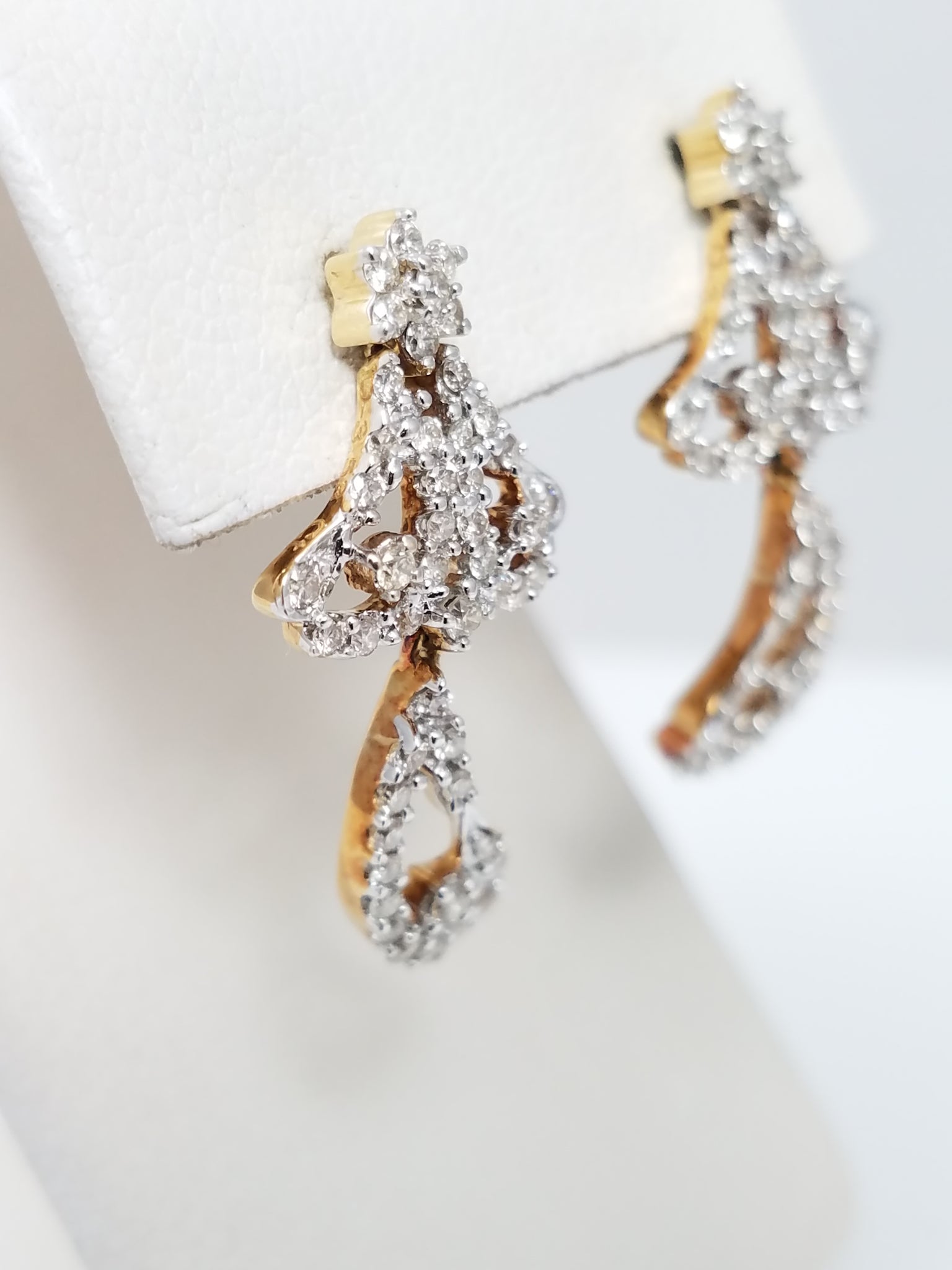 Funky 14k Yellow Gold Natural Diamond Dangle Earrings