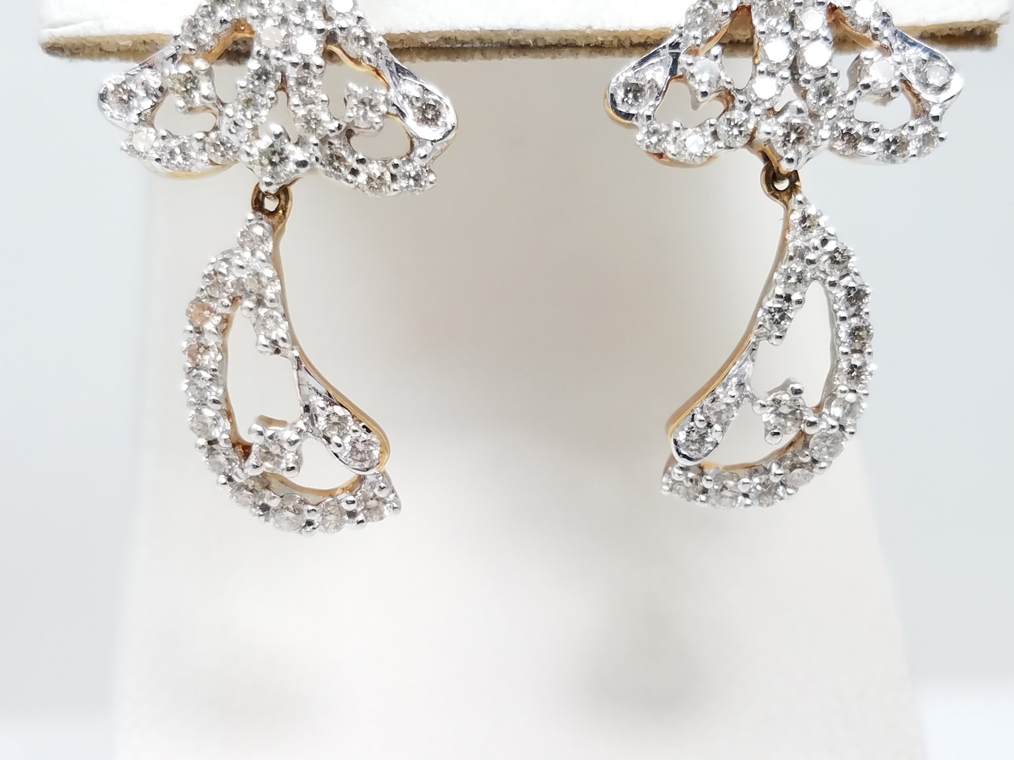 Funky 14k Yellow Gold Natural Diamond Dangle Earrings