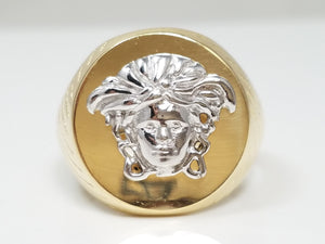 Eye Catching 14k Two Tone Gold Medusa Emblem Ring
