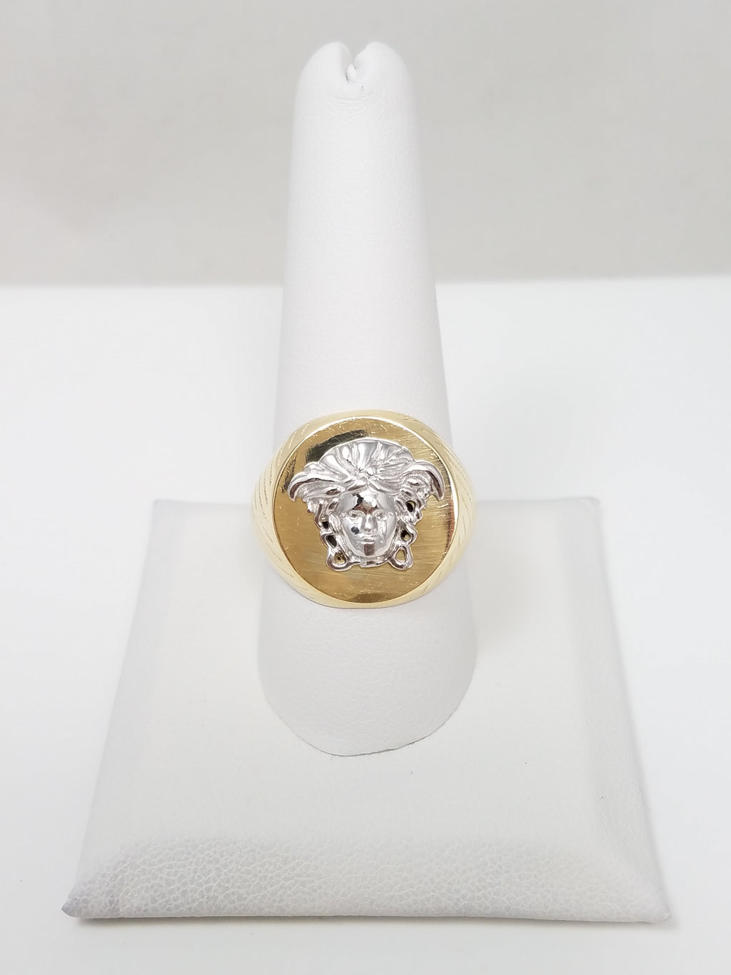 Eye Catching 14k Two Tone Gold Medusa Emblem Ring