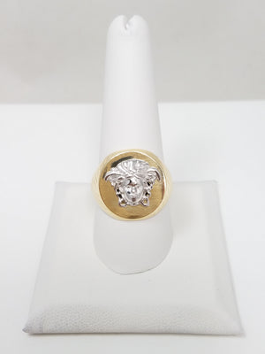 Eye Catching 14k Two Tone Gold Medusa Emblem Ring