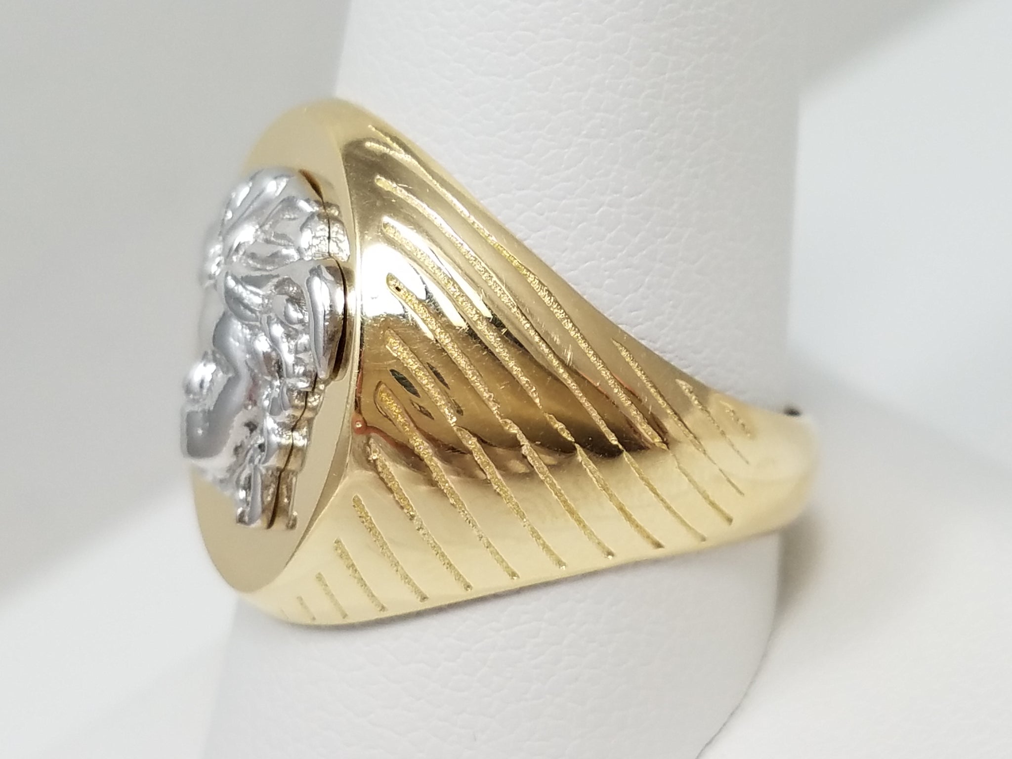 Eye Catching 14k Two Tone Gold Medusa Emblem Ring