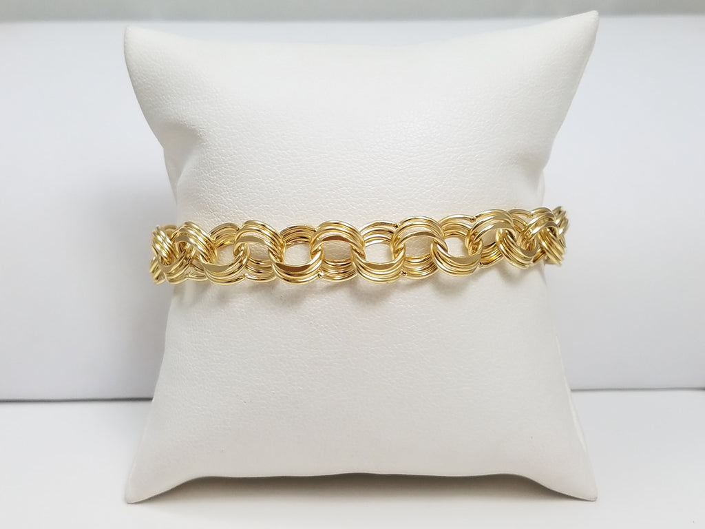 Classic 7.5" 14k Yellow Gold Hollow Fancy Link Bracelet