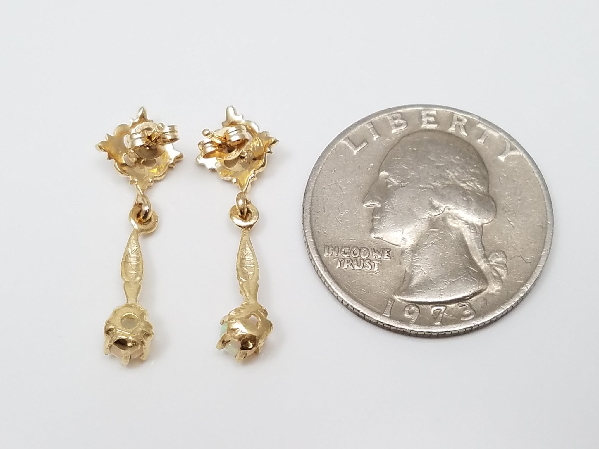 14k Yellow Gold Natural Australian Opal Dangle Earrings