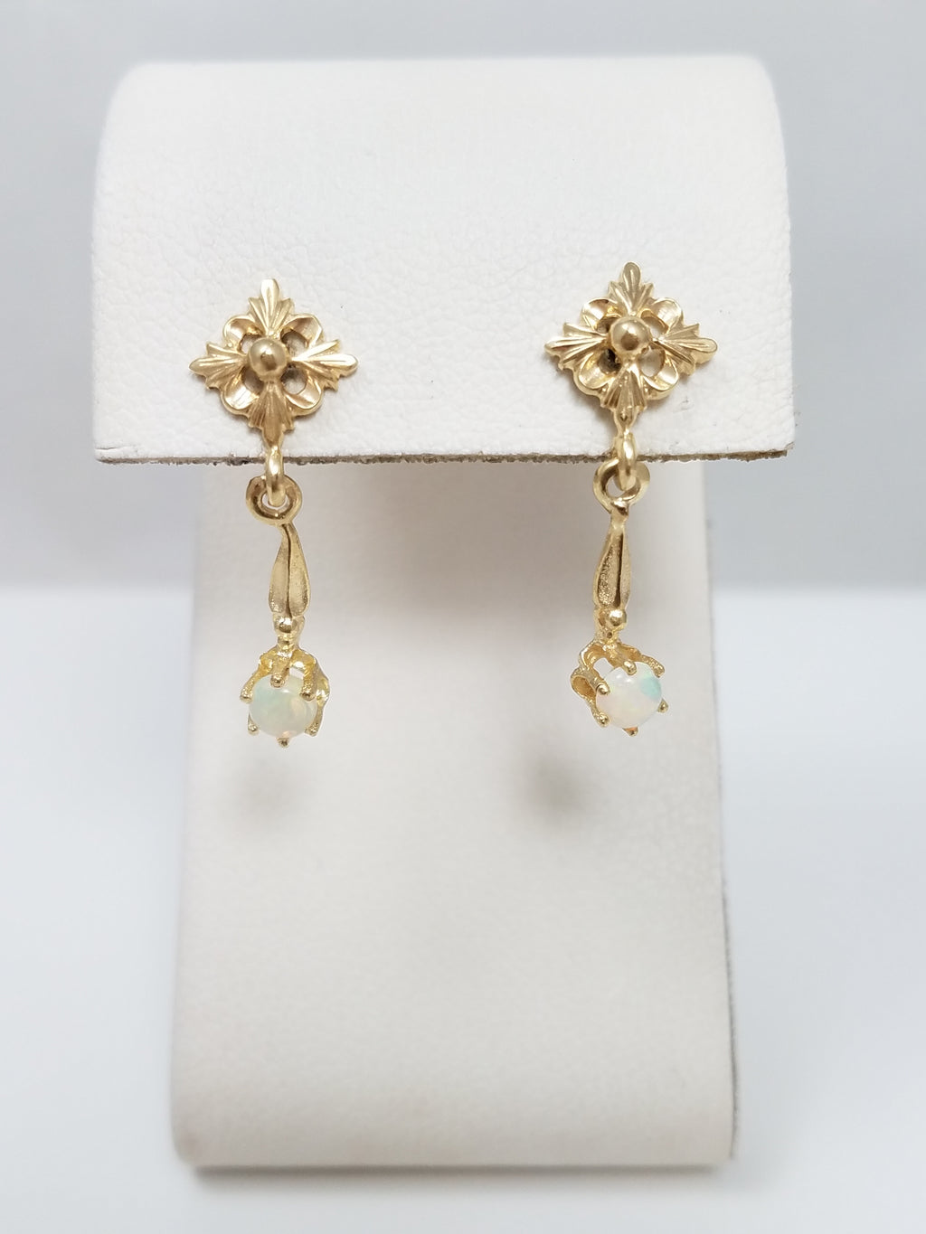 14k Yellow Gold Natural Australian Opal Dangle Earrings