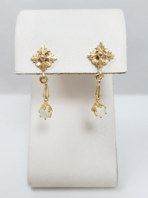 14k Yellow Gold Natural Australian Opal Dangle Earrings