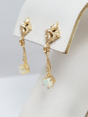 14k Yellow Gold Natural Australian Opal Dangle Earrings