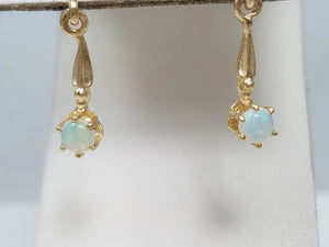 14k Yellow Gold Natural Australian Opal Dangle Earrings