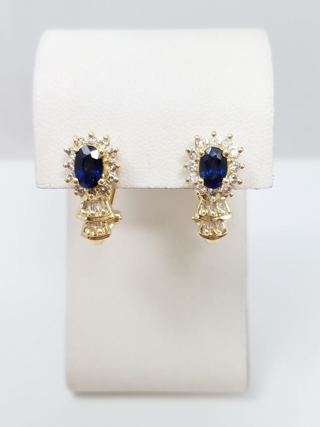 Gleaming 14k Yellow Gold Natural Sapphire Diamond Drop Earrings