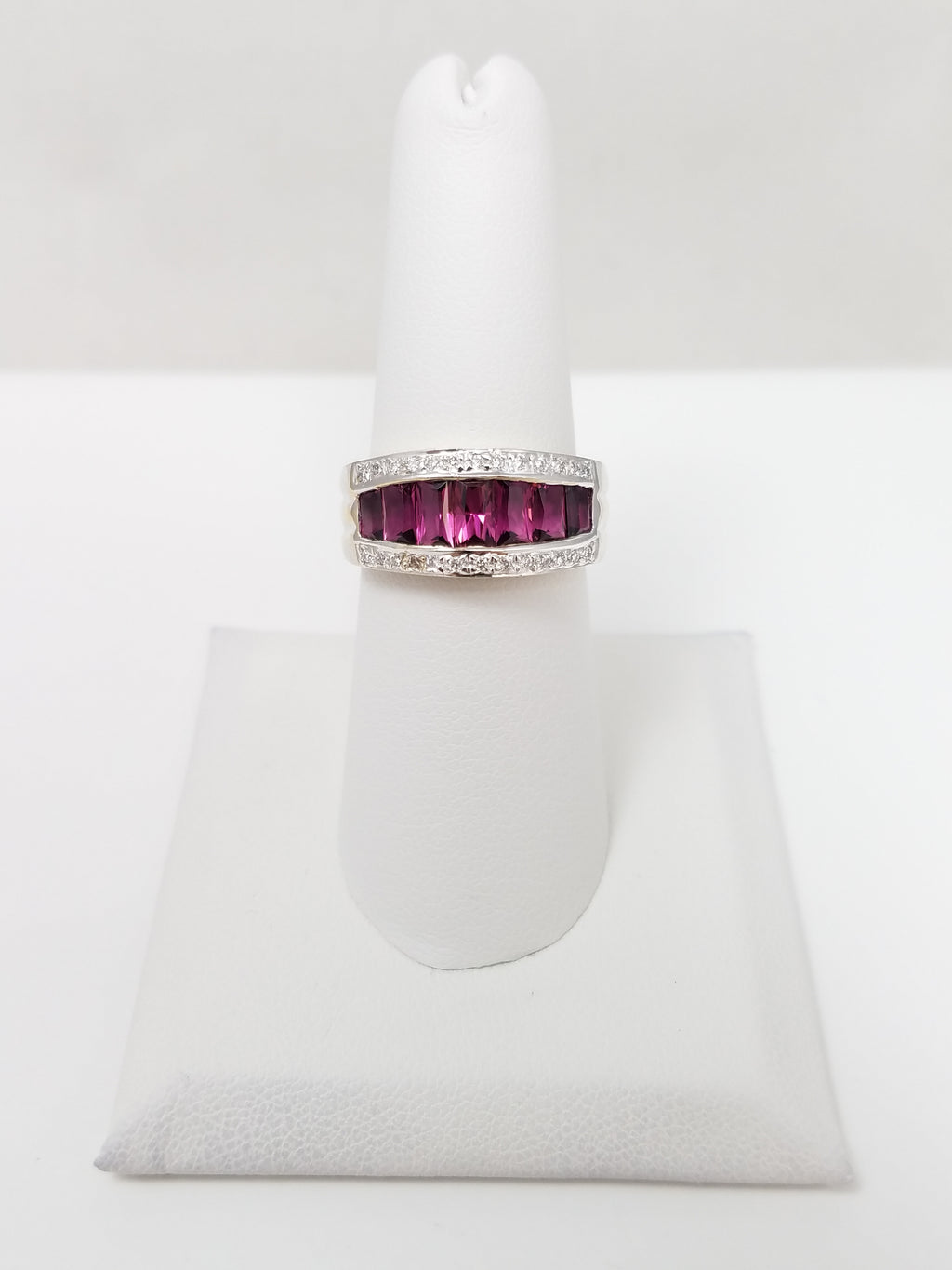 18k White Gold Natural Garnet + Diamond Ring