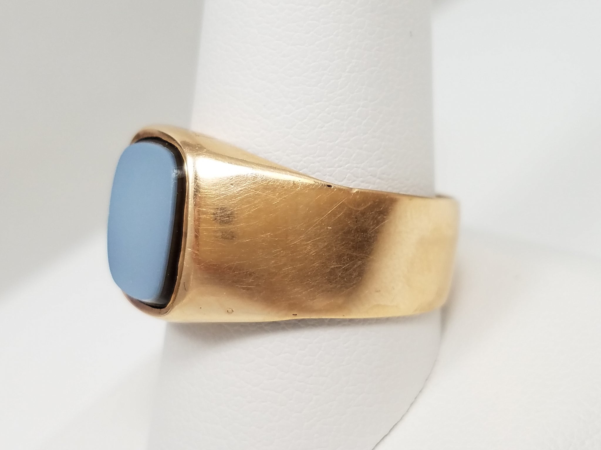 Men's 12k Yellow Gold Banded Agate Ring